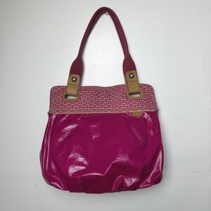 Fossil Key-Per Pink Coated Canvas Satchel Purse Handbag Bag Y2K Tuscan Mom